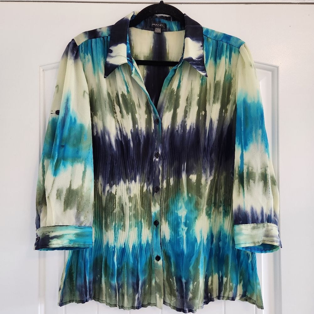 Piano Pleated Tie Dye Blouse Size Large 💖